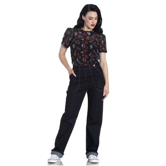 Hell Bunny Denim - Hell Bunny Weston Womens XL Jeans Black Denim 40s 50s Vintage Rockabilly Pants